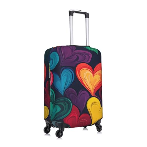 Colorful Love Hearts Elastic Travel Luggage Cover, Washable Spandex Suitcase Protector, Anti-Scratch Fits 18-32 Inch3