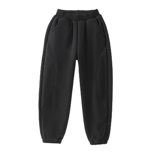 Boys Girls Elastic Waist Fleece Sweatpants Fall Winter Solid Color Warm Jogger Pants Kids Pull-On Active Pants
