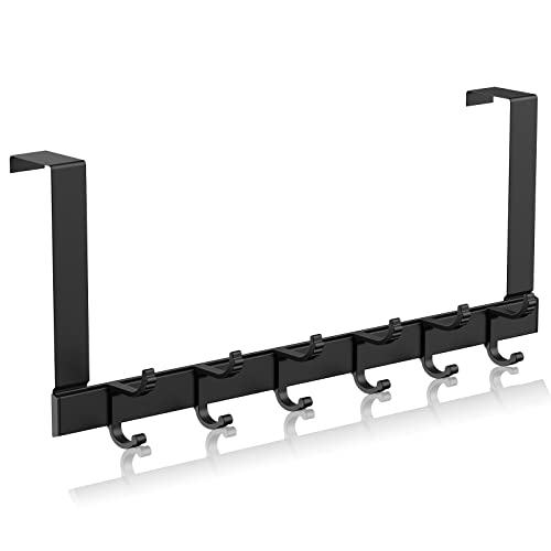Eucomir Perchero Puerta, Colgador Puerta con 6 Ganchos Sin Taladrar Colgador de Puerta Adecuado para Puertas de Dormitorio Baño Cocina Oficina, Negro