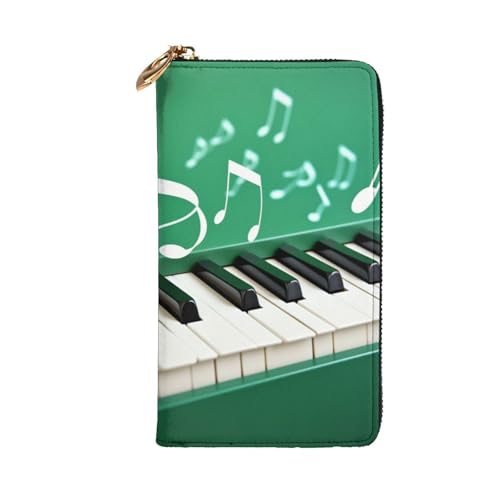 Green And White Piano Keys Wallet For Women Men Clutch Rfid Blocking Leather Wallets Large Capacity Purse Credit Card Holder Money Case With Zipper Phone Holder Long Travel Purse2