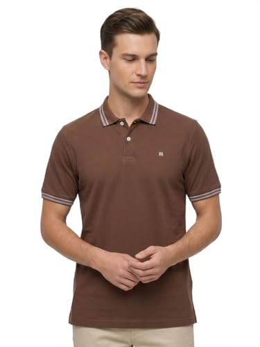 Image of Raymond Men Modern Fit Solid Pattern Pure Cotton Polo Neck Half Sleeve Casual T-Shirt