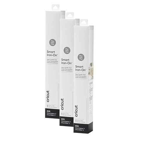 Cricut Smart Iron On, White, 3-Pack of 3ft Rolls (13'x36') Heat...