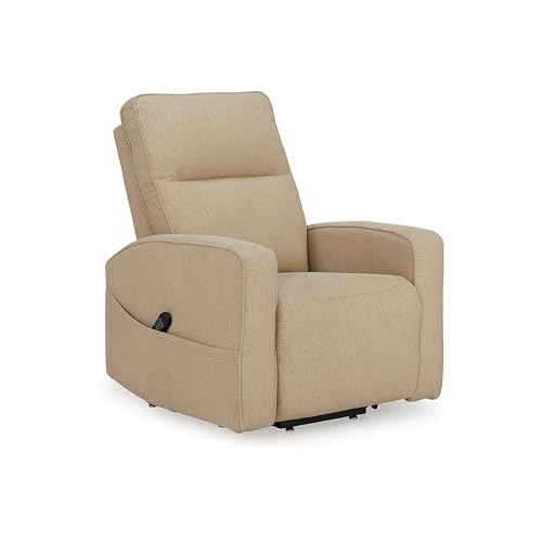 Benjara Lawson Power Lift Recliner Chair, Taupe Polyester, Soft Foam Cushioned