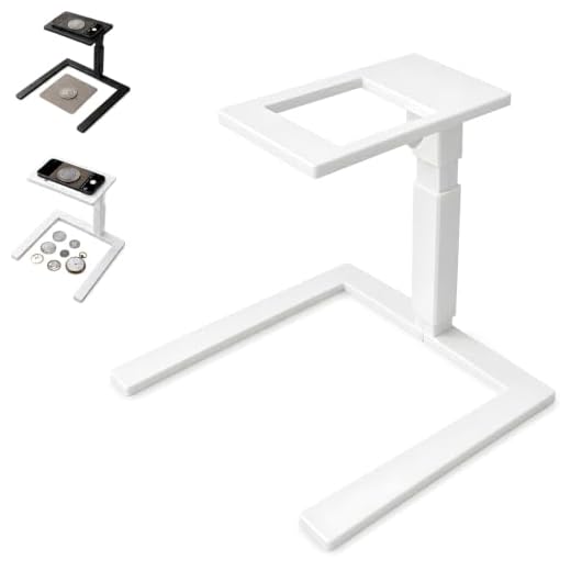 Overhead Phone Camera Stand, Adjustable Desk Phone Holder for Document Scanning, Video Recording and Content Creation, Hands Free Cell Phone Stand for Photos Office Work Creative Projects, White