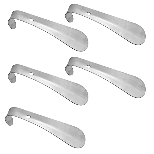 DURANTEY 5 Stück Schuhanzieher Kurz Schuhlöffel 15CM Schuhlöffel Schuhanzieher Metall Shoehorn Aufhängbar Schuhlöffen Durable Schuhanzieher Schuhlöffel Edelstahl für Alle Fußgrößen Reisen Mann Frauen Cover