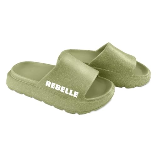 Claquettes à paillettes anti-fatigue message Rebelle taille 39/40