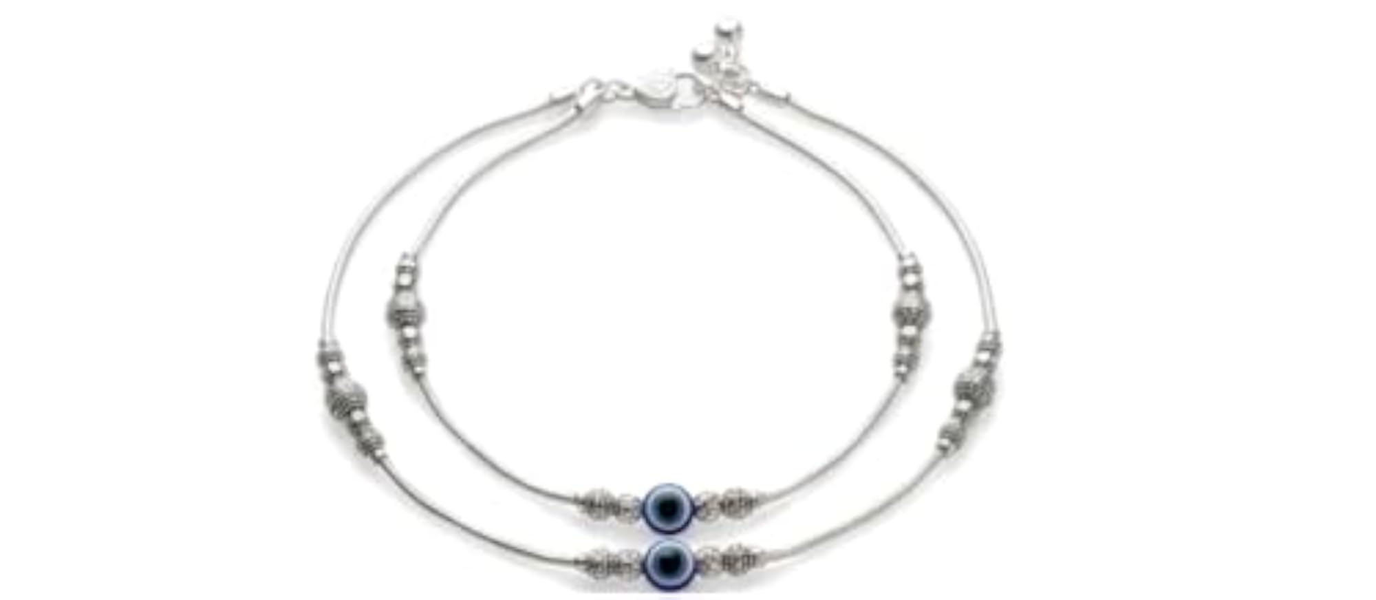 Gorgeous Evil Eye Silver Anklet for Women & Girls, Adjustable