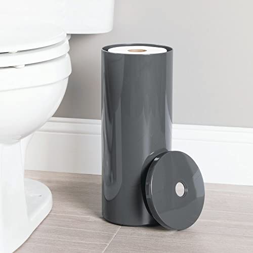 Mdesign Plastic Floor Stand Toilet Paper Organizer With Cover, 3-Roll Space-Saving Tissue Storage For Bathroom - Fits Under Sink, Vanity, Shelf, In Cabinet, Corner - Aura Collection - Charcoal Gray #TOP1