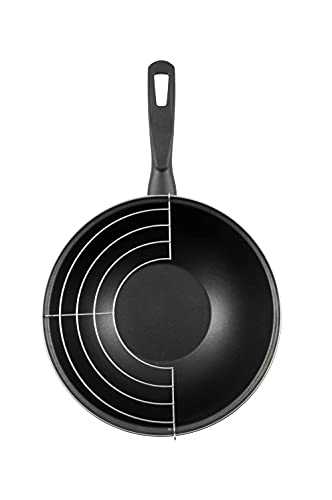 MAGEFESA-Black-Wok-28cm-de-Acero-vitrificado-Exterior-Negro-Antiadherente-bicapa-Reforzado-Efecto-Piedra-Apto-para-Todo-Tipo-de-cocinas-Especial-induccion-50-de-Ahorro-energetico
