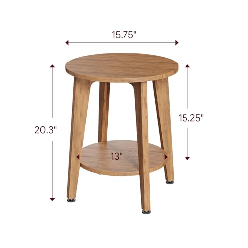 Image of Simple Trending Round Side Table, Small End Table, Nightstand Bedside Table with Tapered Legs, for Living Room, Rustic Walnut