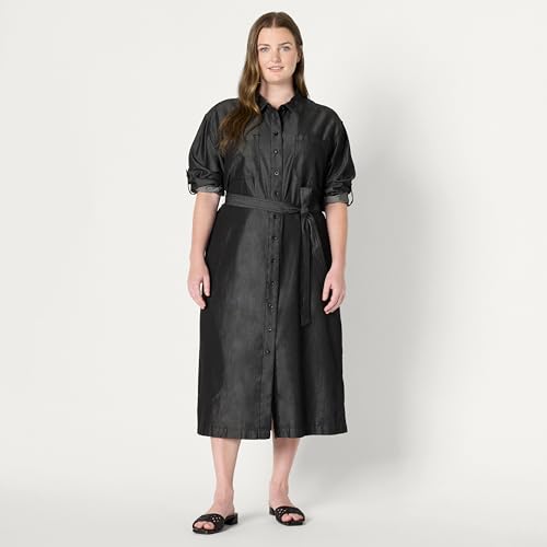 Image of Amazon Essentials Women's Regular-Fit Denim Chambray Long-Sleeve Dress