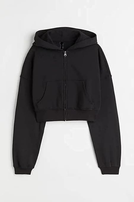 Image of Crop Zipper Hoodie for Woman (Black)