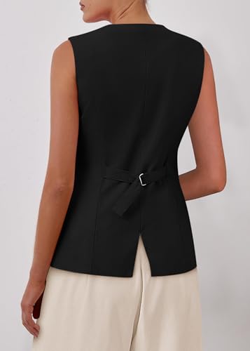KIRUNDO Blazer Vest for Women Trendy 2025 Dressy Business Casual Summer Button Down Sleeveless Work Suit Waistcoat Tops2