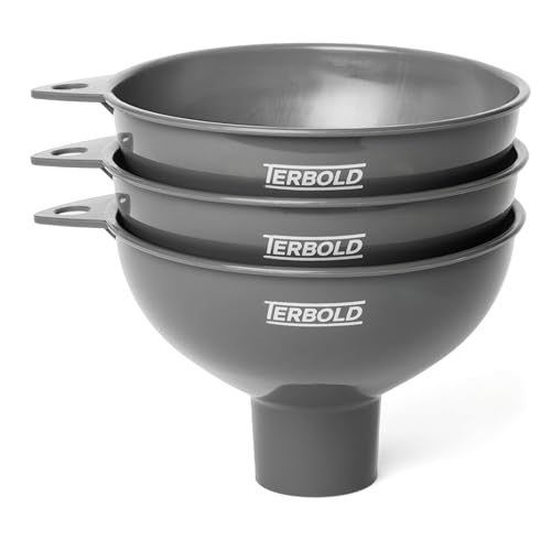 Terbold 3pc Wide Mouth Canning Funnels for Filling Bottles and Mason Jars | Large Spout Quick Fill Food Grade Plastic Funnels for Kitchen Use (Gray)