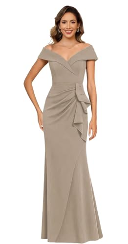 Raseal Satin Off Shoulder Mother of The Bride Dresses for Wedding Pleated Formal Dress RS245