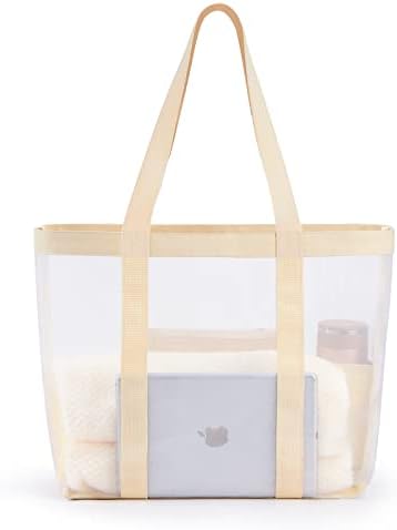 KALIDI Mesh Beach Bag Large Tote Bag Lightweight Foldable Beach Tote with Zipper Pocket for Women Vacation Beach Pool Trip 1 KALIDI Mesh Beach Bag Large Tote Bag Lightweight Foldable Beach Tote with Zipper Pocket for Women Vacation Beach Pool Trip