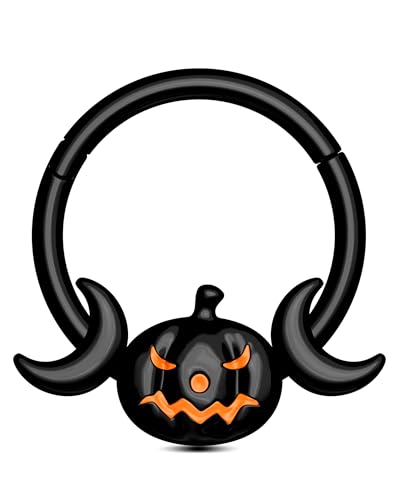 CM Crareesi Mania Pumpkin Septum Ring Halloween Segment Nose Ring Hoop 316L Surgical Steel Gothic Septum Piercing Jewelry Spooky Daith Earrings for Women Men