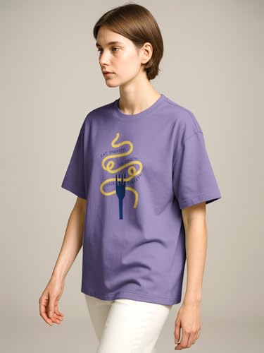 Image of HELLCAT Beige Trendy Printed Oversized T-Shirt for Women