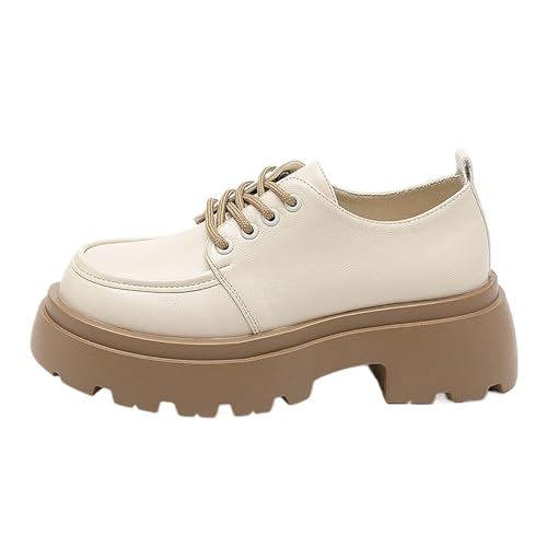 Women's Cozy Plush Lined Oxford Chunky Heeled Brogues with Laces, Winter Style Platform Footwear Oxfords Creepers Dress Leather Shoes