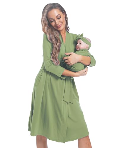 Image of WINROLA Maternity Robe with Matching Swaddle Set Girls Boys, Mommy Me Robe Set Soft Elastic Women Robes