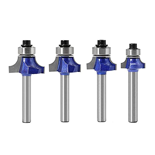 Bestgle 1/4” Shank 4pcs Round Over Router Bit Tungsten Carbide Roundover Edging Router Bit Set Corner Beading Bit 1/8", 5/32", 3/16", 1/4" Radius -  Other