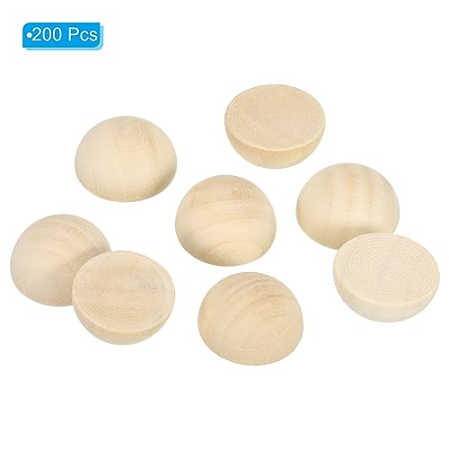 PATIKIL 25mm Half Wood Beads, 200 Pack Unfinished Natural Wooden Beads Round Split Wood Balls for Craft Art Ornaments Painting Brown - Image 3