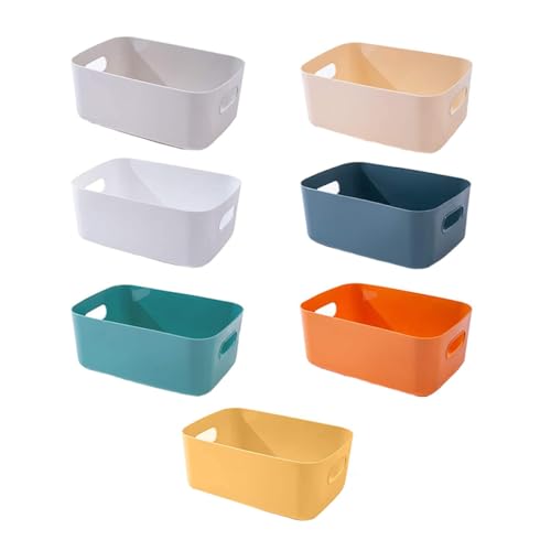 FONDOTIN Cestas Organizadoras de Plástico para Escritorio y Cocina, 7 Piezas, Colores Variados, Contenedores de Almacenamiento Asas Recortadas, Apilables y Color Aleatorio Estilo Aleatorio