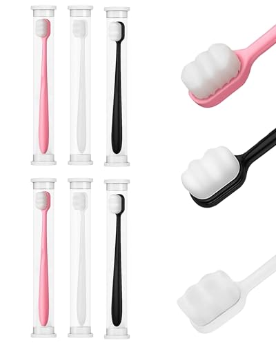 Ceeyoll cepillo dientes suave Juego 6 piezas, cerdas ultrafinas, limpieza profunda, diseño ergonómico, apto para adultos y niños con encías frágiles (negro, blanco, rosa)
