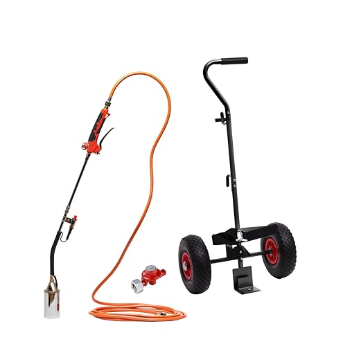 ROTHENBERGER Industrial 2teiliger Anwärmbrenner ECO Piezo inkl. 5 m Schlauch, 4bar Konstantregler & Piezo | **Flaschentransportwagen für 5kg und 11 kg-Gasflaschen** | Unkrautvernichter | Gasbrenner