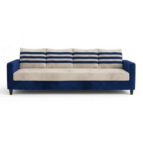 Image of Cavina Plush Comfort Sofa | 4 Seater | Luxury Velvet Suede Fabric | Modern Living Room Sofa | Dark Blue - Cream