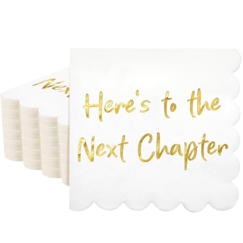 Crtiin 100 Pack Here's to the Next Chapter Napkins 2-ply Good Luck Congratulations Napkins for Graduation Coworker Leaving Retirement Party New Job Congratulation Goodbye Party Supplies, 5 x 5 Inch