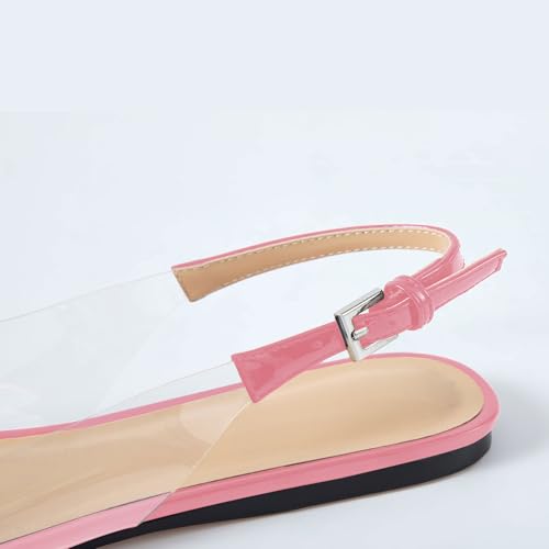 Wrynthevia VogueVent Women's Fashion Pointed Toe Heart Transparent PVC Slingback Flat Shoes Comfort Slip On Cap Toe Clear Ballet Flats Work Wedding Dress Flat Shoes for Women Pink Size 7.54