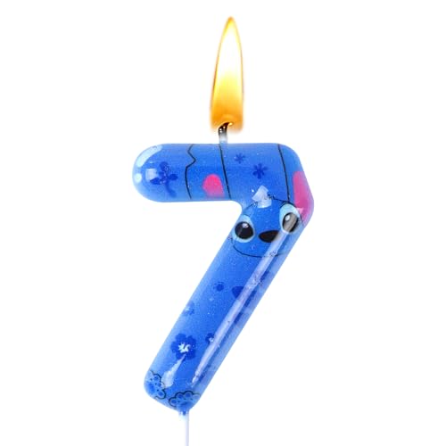 Bougie Numéro 7 Stitc, Bougie Anniversaire Stitc, 3D Bleu Bougie ...