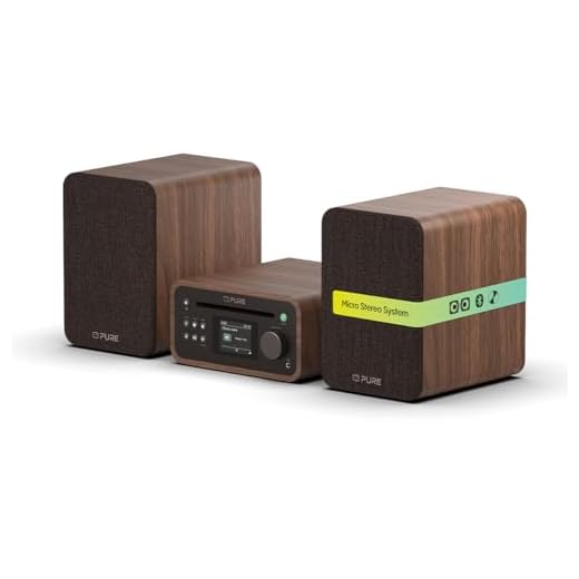Pure Classic Stereo Mini Mikro HiFi Anlage mit CD-Player DAB+ Radio Bluetooth 5.3 USB AUX Kopfhöreranschluss Fernbedienung 40 W Stereo Holzoptik – Kaffeebraun/Walnuss