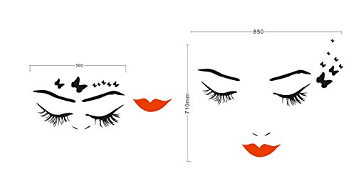 Removable Home Decorative Sticker Beauty Salon Eyes Redlips Wall Art Decal Eyes Eyelashes Butterflies Vinyl Adesivo Sticker Y-694 (Black With Red Lip, 70X85Cm) #TOP3