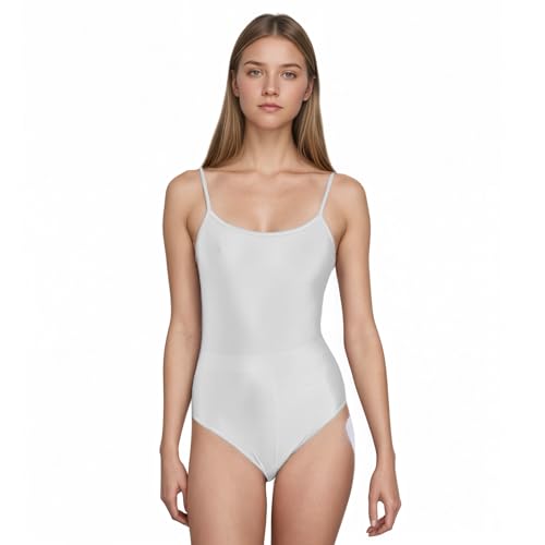 Wildarms Maillot ballet mujer tirantes finos negro, leotardo danza clásica adulto, body con escote redondo, uniforme ensayo para entrenamiento en estudio y escenario (BLANCO, S)