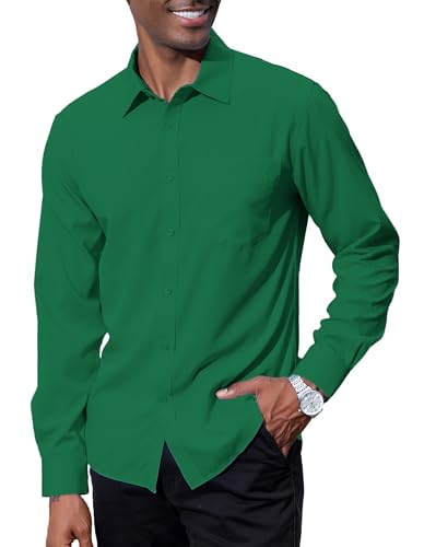 Men's Solid Soft Button Down Shirts Long Sleeve Casual Regular Fit Dress Shirt with Pocket