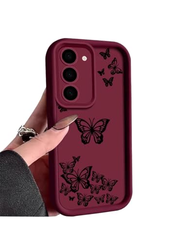 Coque Galaxy S22 silicone rouge avec motif papillon et protection objectif