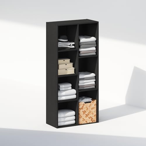 Image of Furinno Reed Closet Organizers and Storage, 7-Cube Closet Organizer, Open Shelf Closet Storage, for Wardrobe, Bedroom, Living Room, Blackwood
