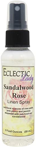 Sandalwood Rose Linen Spray (Double Strength), 4 ounces - Eclectic Lady Sheet and Linen Spray - No Artificial Colors, Parabens, or Preservatives - Long-Lasting Scent for Bed, Fabric & Pillow