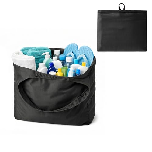 SECOAT Cruise Ship Essentials Travel Tote Bag–Foldable Carry-On Bag for Caribbean Royal,Caribbean Alaska Cruise,Cruise Ship Essentials 2026, Waterproof,Large Capacity,Ideal for Cruise & Beach (Black)