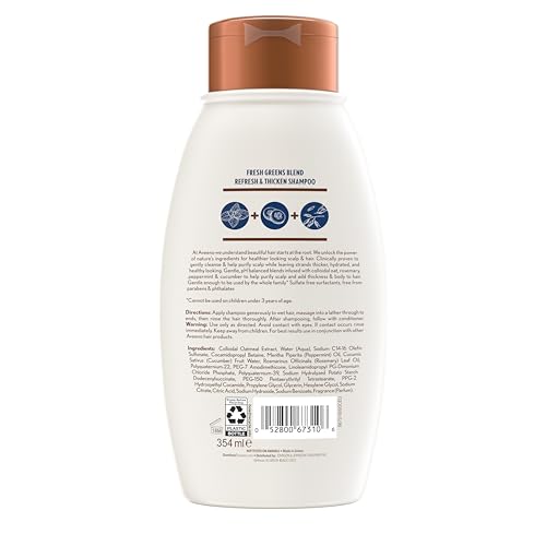 Aveeno, Fresh Greens Blend Sulfate-Free Shampoo with Rosemary, Peppermint & Cucumber to Thicken & Nourish, Clarifying & Volumizing Shampoo for Thin or Fine Hair, Paraben-Free, 12oz (Pack of 2) - image 8