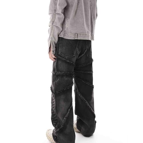 BXCNCKD Gothic Retro Damaged Spider Web Ragged Edge Jeans Men's Y2K High Street Loose Pants3