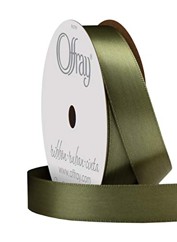 Image of Offray 262849 5 /8 inch Wide Single Face Satin Ribbon, Moss Green, 6 Yds