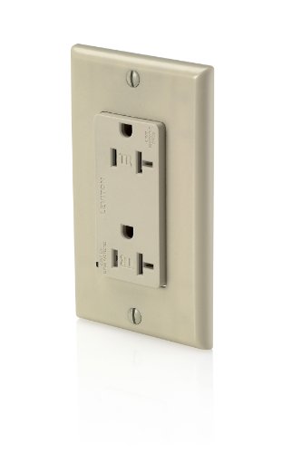 Image of Leviton 20 Amp, 125 Volt, Tamper Resistant, Decora Plus Duplex Surge Suppressor Receptacle, Straight Blade, Commercial, Self Grounding, T5380-I, Ivory