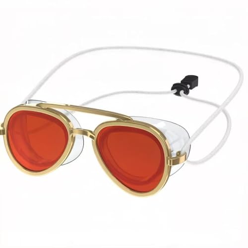 Fashion Aviator Swim Goggles 2-in-1 Anti-Fog PC Lens Swim Glasses with Adjustable Strap UV Protection Leak-Proof Swimming Goggles for Adult Men Women Gold Frame Red Lens (red)
