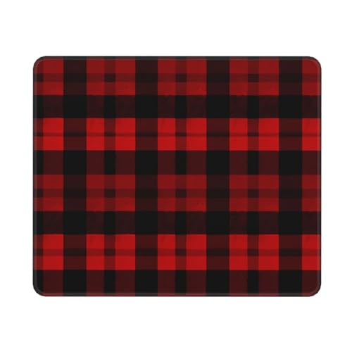 Petit tapis de souris d'ordinateur pour homme et femme, motif écossais rouge et noir, tapis de souris pour souris sans fil avec base antidérapante, tapis de souris pour ordinateur portable, tapis de