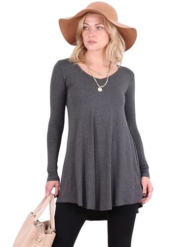 Popana Womens Long Sleeve Tunic Tops to Wear With Leggings Loose Fit Plus Size Dressy Casual XL Charcoal