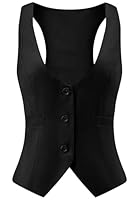 Gowjog Damen Weste Anzugweste V-Ausschnitt Westen Vintage Einreihig Westen mit Taschen Ärmellos Blazer Jacken (Schwarz,S)