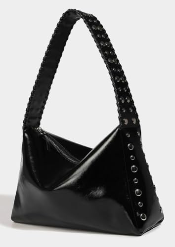 Slouchy PU Leather Hobo Bags Women Trendy Underarm Shoulder Bag Crescent Crossbody Purse Studded Satchel Tote Handbag2